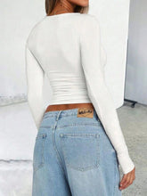Solid Color Round Neck Long Sleeve T-Shirt OutfitFlow